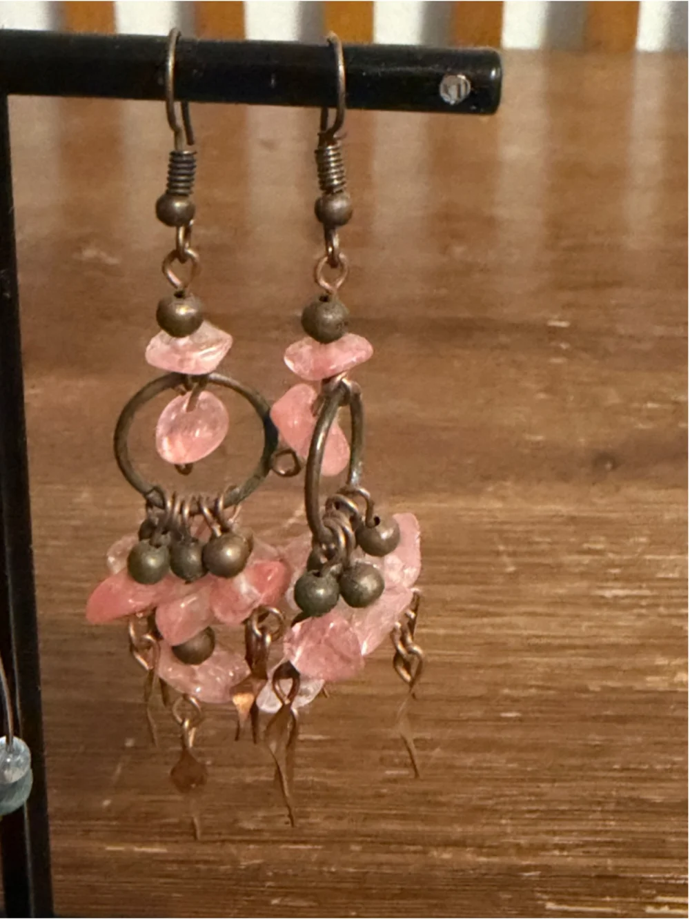 2 Pair Artisan Boho Dangle Earrings Pink Aqua Beaded Chandelier Statement Lot